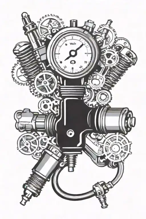 car spark plug turbine engine and rev counter tattoo design idea