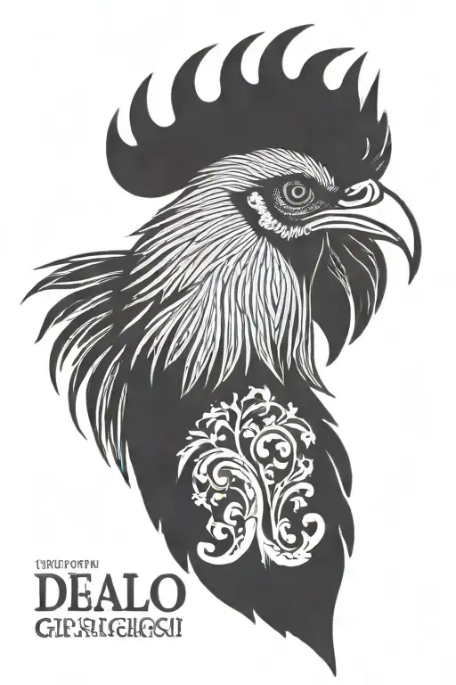 Black Rooster with words "De Gallo Negro" tattoo design idea