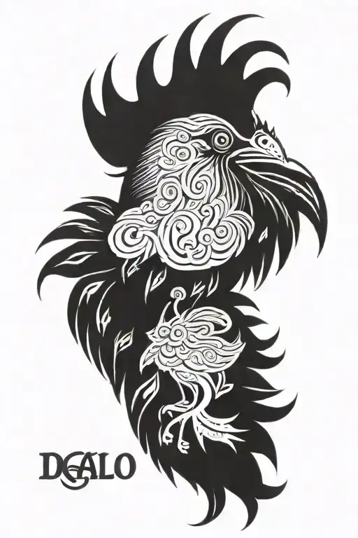 Black Rooster with words "De Gallo Negro" tattoo design idea