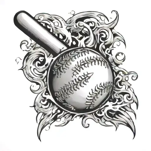 A softball with flames coming off of it, representing the client's passion for softball and the intensity of heavy metal music tattoo design idea