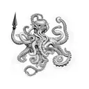 poseidon torso with weapon and octopus legs on bottom tattoo design idea