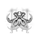 poseidon torso with weapon and octopus legs on bottom tattoo design idea