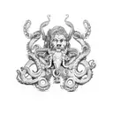 poseidon torso with weapon and octopus legs on bottom tattoo design idea