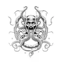 poseidon torso with weapon and octopus legs on bottom tattoo design idea