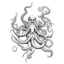 poseidon with weapon and octopus legs on bottom tattoo design idea
