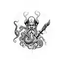 poseidon with weapon and octopus legs on bottom tattoo design idea