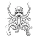 poseidon with weapon and octopus legs on bottom tattoo design idea