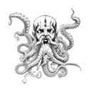 poseidon with weapon and octopus legs on bottom tattoo design idea