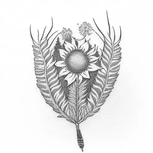 field of heather feather tattoo design idea