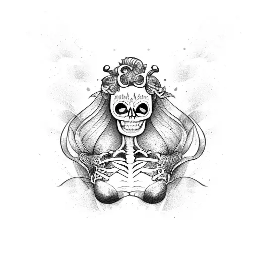 mermaid skeleton tattoo design idea