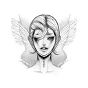 wing covers girl face tattoo design idea