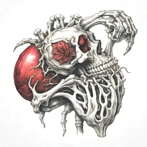 Human heart being sucked of its life by the hand of a skeleton  tattoo design idea