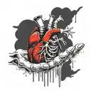 skeleton hand squeezing a human heart decaying  tattoo design idea