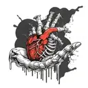 skeleton hand squeezing a human heart decaying  tattoo design idea