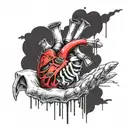 skeleton hand squeezing a human heart decaying  tattoo design idea
