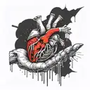 skeleton hand squeezing a human heart decaying  tattoo design idea