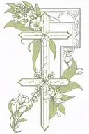 cross, Lily of the valley flower, Philippians 1:6 bible verse, half sleeve tattoo design idea