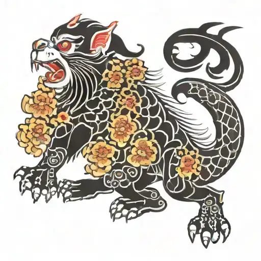 ox monkey dog dragon wrapped tattoo design idea