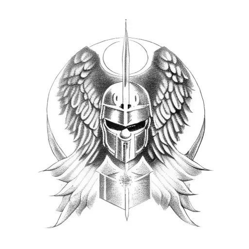 Spartan with angel wings tattoo design idea