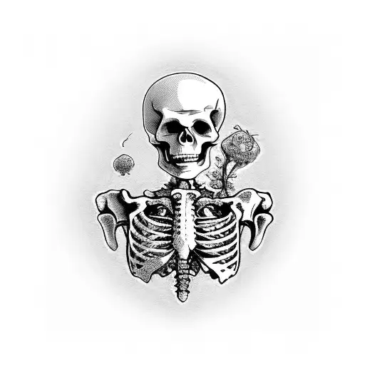 skeleton with alive woman tattoo design idea