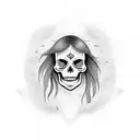 skeleton with alive woman tattoo design idea