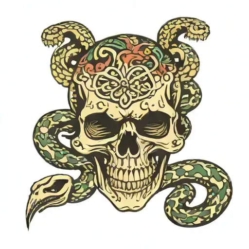 skull with snake   tattoo design idea