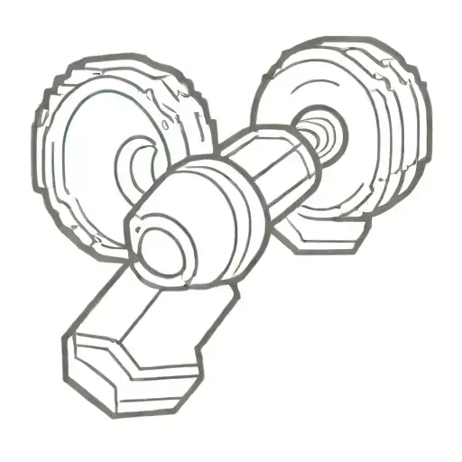A minimalist tattoo design of a weightlifting dumbbell with subtle musical notes intertwined, inspired by Luta musculação and The Weeknd tattoo design idea