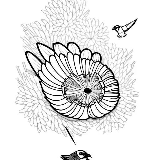 Pigeon flying holding aster flower in it's talons  tattoo design idea