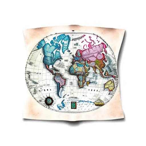 Old World Map nailed to a cross.  Lots of color tattoo design idea