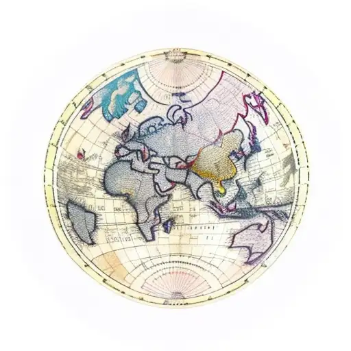 Old World Map nailed to a Christian cross.  Lots of color tattoo design idea