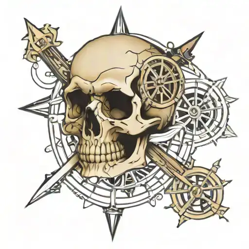 skull and compass design tattoo design idea
