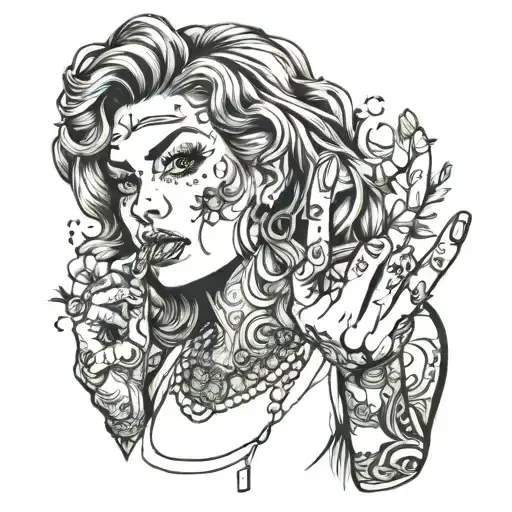 Women with new york shirt Giving the middle finger tattoo design idea