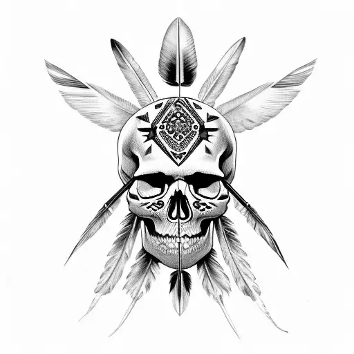 skull native american tattoo design idea