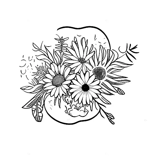  birth month flowers for January, April, May, June, and October would depict a vibrant bouquet of var tattoo design idea