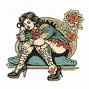 fat contry girl spred legs sitting tattoo design idea
