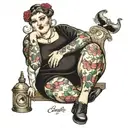 fat contry girl spred legs sitting tattoo design idea