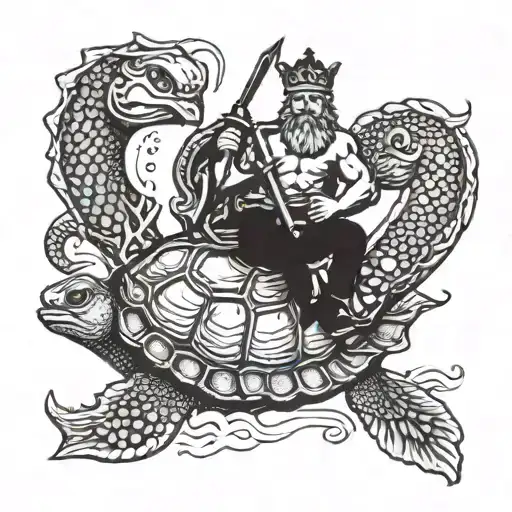 king neptune next to a shellback turtle tattoo design idea