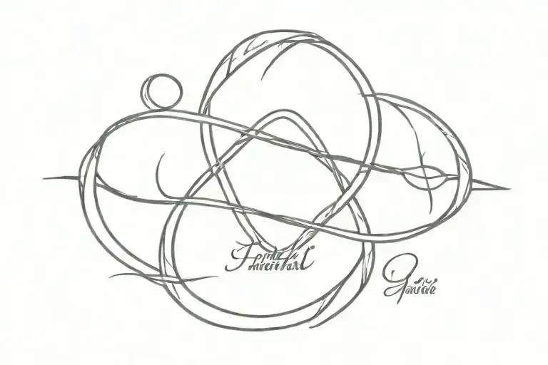 infinity symbol and cross with 4 names intertwined tattoo design idea
