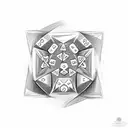 A sketch-style tattoo featuring two playing dice, one with a 4 and the other with a 1, surrounded by game-related symbols tattoo design idea