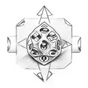 A sketch-style tattoo featuring two playing dice, one with a 4 and the other with a 1, surrounded by game-related symbols tattoo design idea