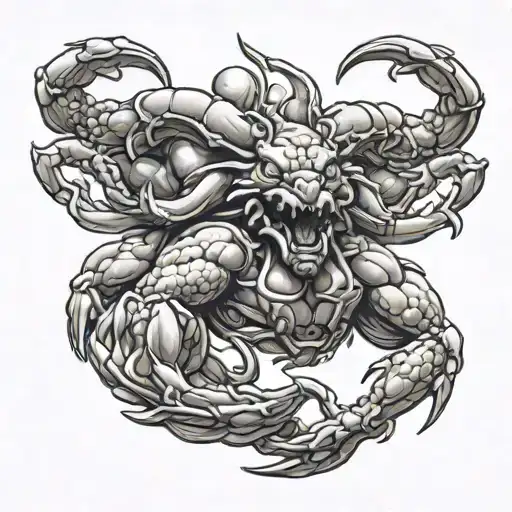 Karcinos the Greek crab surrounded by Hercules fighting Cerberus tattoo design idea