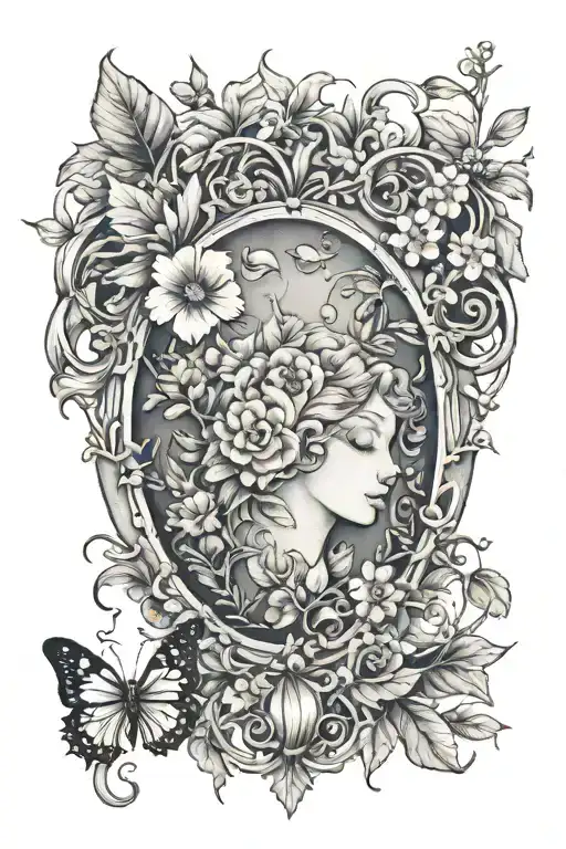 garden florals vines locket lady bugs fairies cat  tattoo design idea