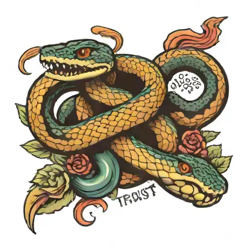 snake and hane and text format trust no one tattoo design idea