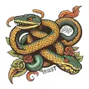 snake and hane and text format trust no one tattoo design idea
