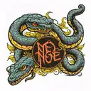 snake and hane and text format trust no one tattoo design idea