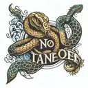 snake and hane and text format trust no one tattoo design idea