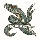 snake and hand  and text format trust no one tattoo design idea