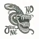 snake and hand  and text format trust no one tattoo design idea