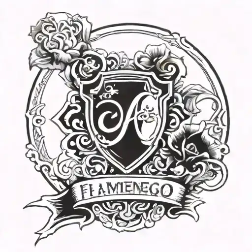 Flamengo's shield with the phrase I would like to be immortal to live the eternal glory of Flamengo tattoo design idea