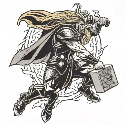 thor with hammer and lightning bolt tattoo design idea